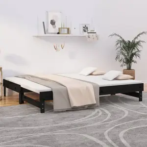 vidaXL Lit coulissant Noir 2x(90x200) cm Bois de pin massif pas cher