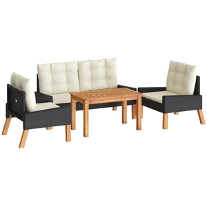 vidaXL Salon de jardin 4 pcs et coussins Résine tressée et bois massif pas cher
