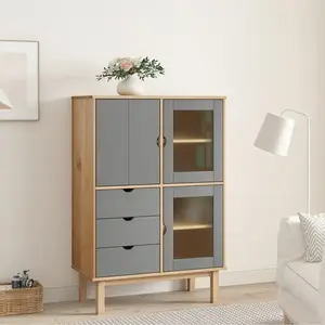 vidaXL Buffet haut OTTA marron et gris 85x43x125 cm bois massif de pin pas cher