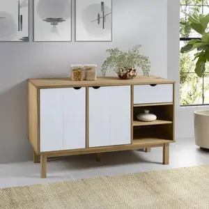 vidaXL Buffet OTTA Marron et blanc 114x43x73,5 cm Bois massif pin pas cher