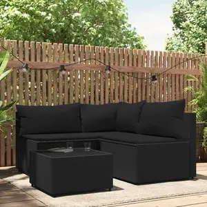 vidaXL Salon de jardin 4 pcs avec coussins Noir Résine tressée pas cher