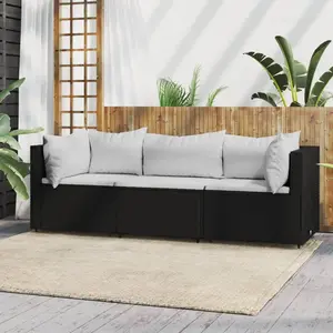 Comparateur de prix : vidaXL Salon de jardin 3 pcs avec coussins Noir Résine tressée