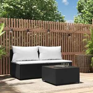 vidaXL Salon de jardin 3 pcs avec coussins Noir Résine tressée pas cher