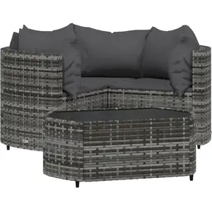 vidaXL Salon de jardin 4 pcs avec coussins Gris Résine tressée pas cher
