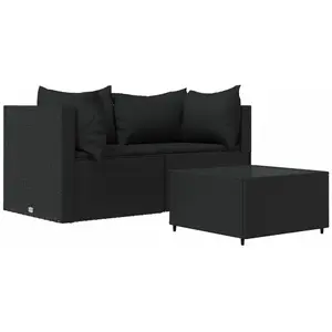 vidaXL Salon de jardin 3 pcs avec coussins Noir Résine tressée pas cher