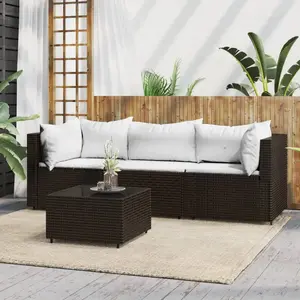 vidaXL Salon de jardin 4 pcs avec coussins Marron Résine tressée pas cher