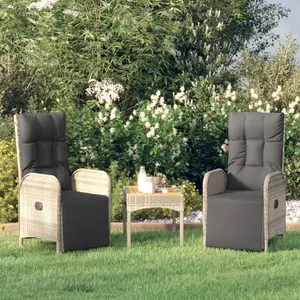 vidaXL Chaises inclinables de jardin 2pcs et table gris résine tressée pas cher