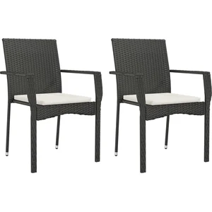 vidaXL Chaises de jardin 2 pcs avec coussins Résine tressée Noir pas cher