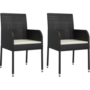 vidaXL Chaises de jardin 2 pcs avec coussins Résine tressée Noir pas cher