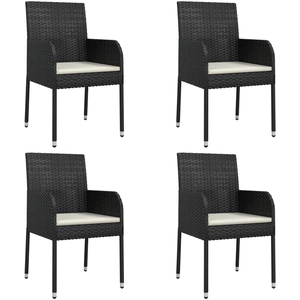 vidaXL Chaises de jardin lot de 4 avec coussins Résine tressée Noir pas cher