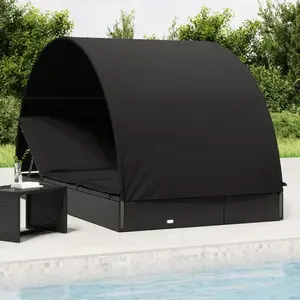 vidaXL Transat 2 places avec toit rond noir 211x112x140 cm pas cher