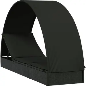 vidaXL Chaise longue avec toit rond noir 211x57x140 cm résine tressée pas cher