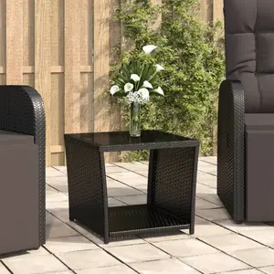vidaXL Table à thé dessus en verre Noir Résine tressée verre trempé pas cher
