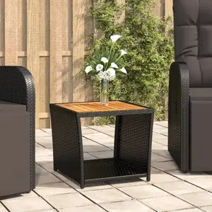 vidaXL Table à thé et dessus en bois Noir Résine tressée Acacia massif pas cher