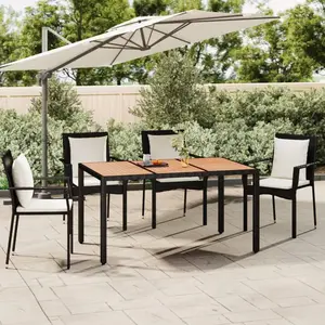 vidaXL Table de jardin plateau en bois Noir Résine tressée bois massif pas cher