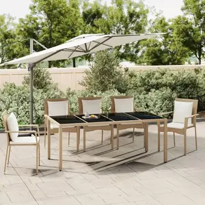 vidaXL Table de jardin plateau en verre Résine tressée verre trempé pas cher