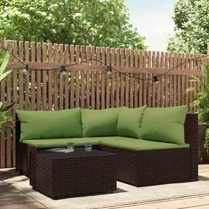 vidaXL Salon de jardin 4 pcs avec coussins Marron Résine tressée pas cher