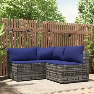 vidaXL Salon de jardin 3 pcs avec coussins Gris Résine tressée pas cher