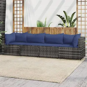 vidaXL Salon de jardin 4 pcs avec coussins Gris Résine tressée pas cher