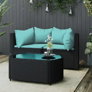 vidaXL Salon de jardin 3 pcs avec coussins Noir Résine tressée pas cher