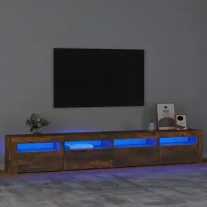 vidaXL Meuble TV avec lumières LED Chêne fumé 240x35x40 cm pas cher