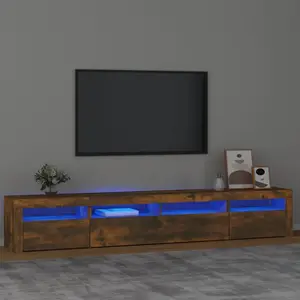Comparateur de prix : vidaXL Meuble TV avec lumières LED Chêne fumé 240x35x40 cm