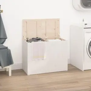 Comparateur de prix : vidaXL Boîte à linge Blanc 88,5x44x66 cm Bois massif de pin