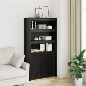 vidaXL Buffet haut Noir 80x35x154 cm Bois massif de pin pas cher