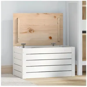 Comparateur de prix : vidaXL Boîte de rangement Blanc 59,5x36,5x33 cm Bois massif de pin