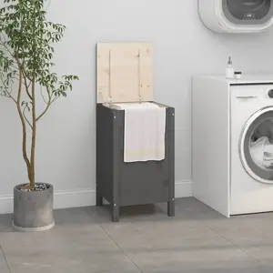 Comparateur de prix : vidaXL Boîte à linge Gris 44x44x76 cm Bois massif de pin