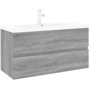 vidaXL Meuble lavabo avec bassin intégré Sonoma gris Bois d'ingénierie pas cher