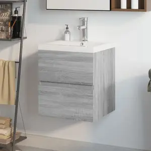 vidaXL Meuble lavabo avec bassin intégré Sonoma gris Bois d'ingénierie pas cher