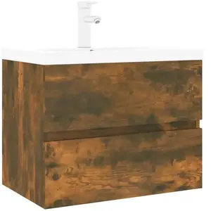 Comparateur de prix : vidaXL Meuble lavabo avec bassin intégré Chêne fumé Bois d'ingénierie