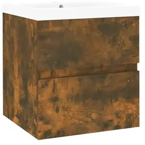 vidaXL Meuble lavabo avec bassin intégré Chêne fumé Bois d'ingénierie pas cher