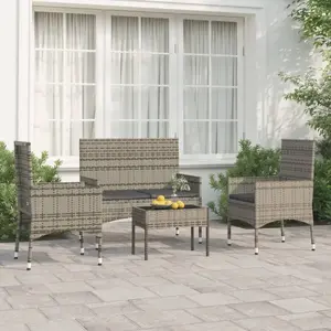 vidaXL Salon de jardin 4 pcs avec coussins Gris Résine tressée pas cher