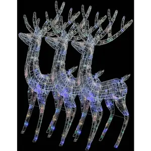 vidaXL Rennes de Noël XXL Acrylique 250 LED 3 pcs 180 cm Multicolore pas cher