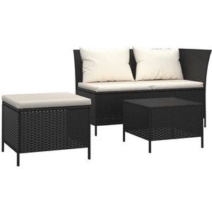 vidaXL Salon de jardin 3 pcs avec coussins Noir Résine tressée