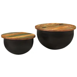 Comparateur de prix : vidaXL Ensemble de tables basses 2 pcs noir bois récupération massif
