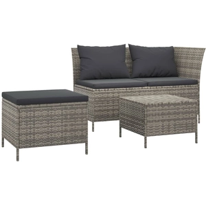 vidaXL Salon de jardin 3 pcs avec coussins Gris Résine tressée pas cher