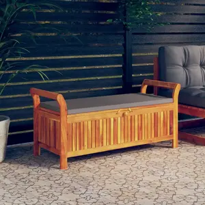 vidaXL Banc de rangement de jardin avec coussin 126 cm Bois d'acacia pas cher
