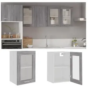 Comparateur de prix : vidaXL Armoire vitrée suspendue Sonoma gris 40x31x60cm Bois ingénierie