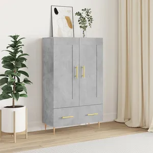 vidaXL Buffet haut gris béton 69,5x31x115 cm bois d'ingénierie pas cher