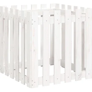 vidaXL Jardinière avec design de clôture blanc 60x60x60 cm pin massif pas cher
