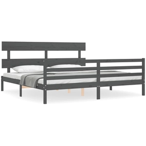 vidaXL Cadre de lit avec tête de lit gris 200x200 cm bois massif pas cher