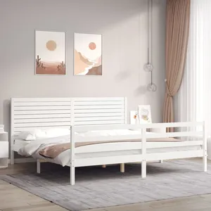 vidaXL Cadre de lit avec tête de lit blanc 200x200 cm bois massif pas cher