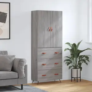 vidaXL Vidaxl Buffet Haut Sonoma Gris 69,5x34x180 Cm Bois D'ingénierie pas cher