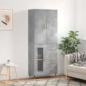 vidaXL Buffet haut Gris béton 69,5x34x180 cm Bois d'ingénierie pas cher