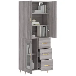vidaXL Buffet haut Sonoma gris 69,5x34x180 cm Bois d'ingénierie pas cher