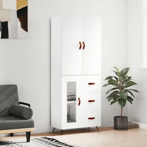 vidaXL Buffet haut Blanc 69,5x34x180 cm Bois d'ingénierie pas cher