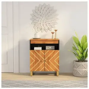 vidaXL Armoire latérale marron et noir 60x33,5x75 cm bois de manguier pas cher